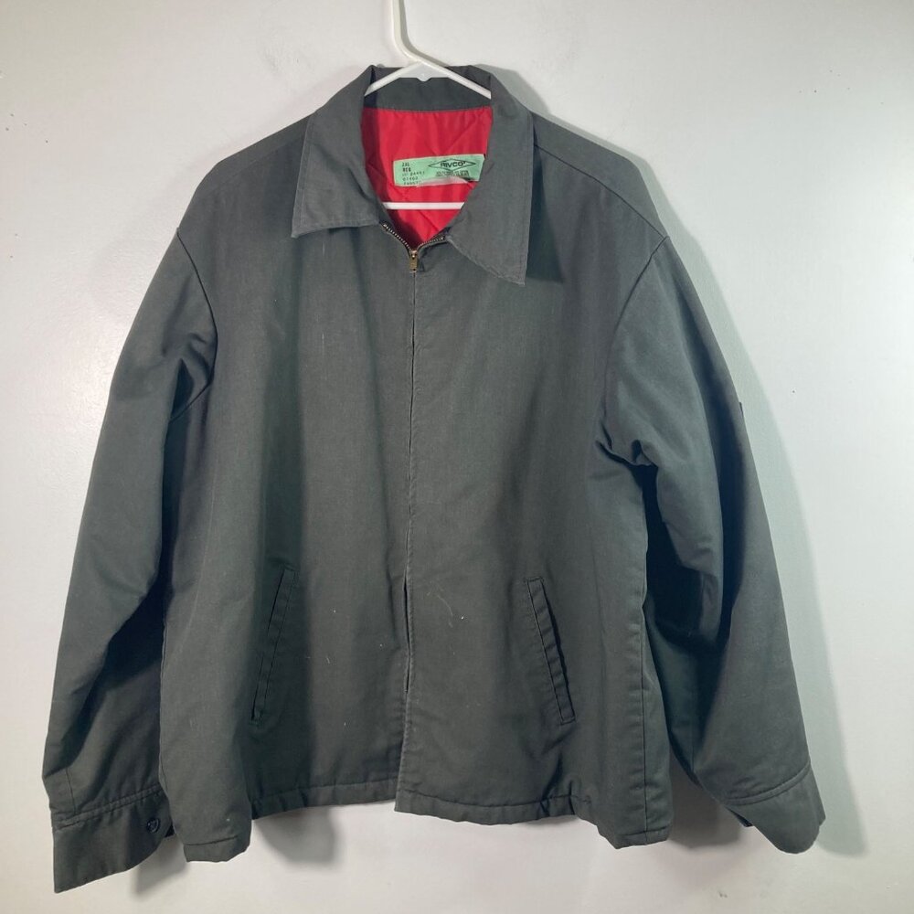 Mens Vintage Rivco Insulated‎ Work Utility Jacket Green Red 2XL Polyester Cotton